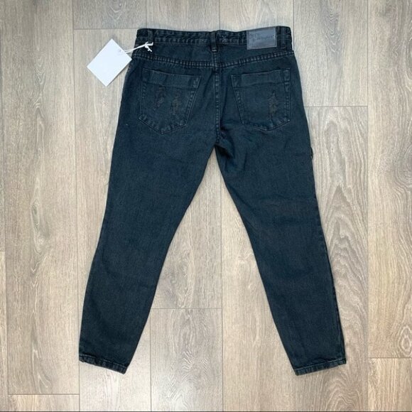 One Teaspoon Fox Black Freebirds Jeans Distressed Skinny Straight Ankle Zipper - Picture 13 of 15